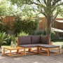 Conjunto de sofá de jardín de 4 piezas con cojines de madera de acacia y cuerda en Sofás de exterior | Comprar online en Foru.es