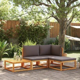 Conjunto de sofá de jardín de 4 piezas con cojines de madera de acacia y cuerda en Sofás de exterior | Comprar online en Foru.es