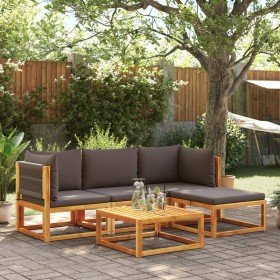 Conjunto de sofá de jardín de 5 piezas con cojines de madera de acacia y cuerda en Sofás de exterior | Comprar online en Foru.es