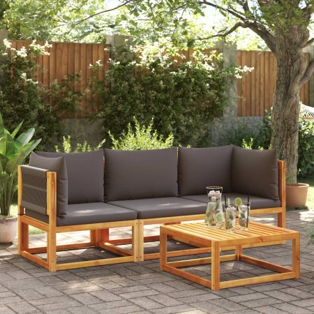 Conjunto de sofá de jardín de 3 piezas con cojines de madera de acacia y cuerda en Sofás de exterior | Comprar online en Foru.es