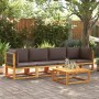 Conjunto de sofá de jardín de 4 piezas con cojines de madera de acacia y cuerda en Sofás de exterior | Comprar online en Foru.es