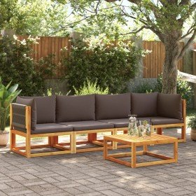 Conjunto de sofá de jardín de 4 piezas con cojines de madera de acacia y cuerda en Sofás de exterior | Comprar online en Foru.es