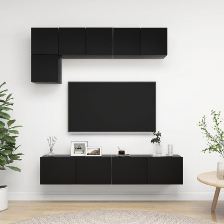 Set de muebles de salón TV 5 piezas madera ingeniería negro de vidaXL, Muebles TV - Ref: Foro24-3078798, Precio: 187,53 €, De...