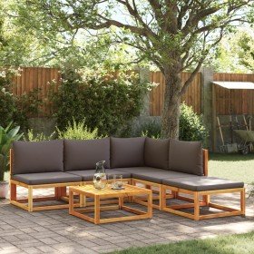 Conjunto de sofá de jardín de 6 piezas con cojines de madera de acacia y cuerda en Sofás de exterior | Comprar online en Foru.es