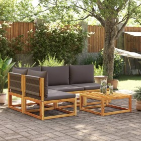 Conjunto de sofá de jardín de 5 piezas con cojines de madera de acacia y cuerda en Sofás de exterior | Comprar online en Foru.es