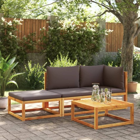 Conjunto de sofá de jardín de 3 piezas con cojines de madera de acacia y cuerda en Sofás de exterior | Comprar online en Foru.es