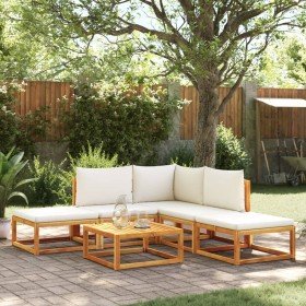 Conjunto de sofá de jardín de 6 piezas con cojines de madera de acacia y cuerda en Sofás de exterior | Comprar online en Foru.es