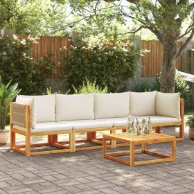 Conjunto de sofá de jardín de 4 piezas con cojines de madera de acacia y cuerda en Sofás de exterior | Comprar online en Foru.es