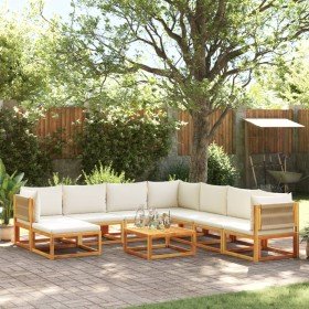 Conjunto de sofá de jardín de 9 piezas con cojines de madera de acacia y cuerda en Sofás de exterior | Comprar online en Foru.es