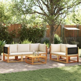 Conjunto de sofá de jardín de 6 piezas con cojines de madera de acacia y ratán en Conjuntos de jardín | Comprar online en Foru.e