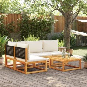 Conjunto de sofá de jardín de 5 piezas con cojines de madera de acacia y ratán en Conjuntos de jardín | Comprar online en Foru.e