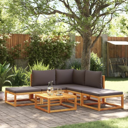 Conjunto de sofá de jardín de 6 piezas con cojines de madera de acacia y ratán en Conjuntos de jardín | Comprar online en Foru.e