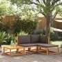 Conjunto de sofá de jardín de 4 piezas con cojines de madera de acacia y ratán en Conjuntos de jardín | Comprar online en Foru.e