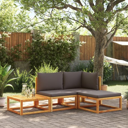 Conjunto de sofá de jardín de 4 piezas con cojines de madera de acacia y ratán en Conjuntos de jardín | Comprar online en Foru.e