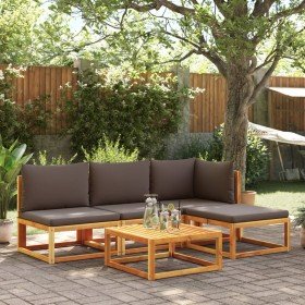 Conjunto de sofá de jardín de 5 piezas con cojines de madera de acacia y ratán en Conjuntos de jardín | Comprar online en Foru.e