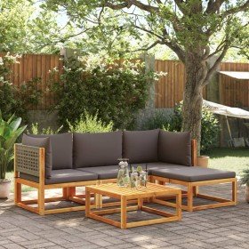 Conjunto de sofá de jardín de 5 piezas con cojines de madera de acacia y ratán en Conjuntos de jardín | Comprar online en Foru.e