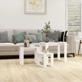 Mesas apilables 3 piezas madera contrachapada blanco de vidaXL, Mesas auxiliares - Ref: Foro24-808603, Precio: 47,92 €, Descu...