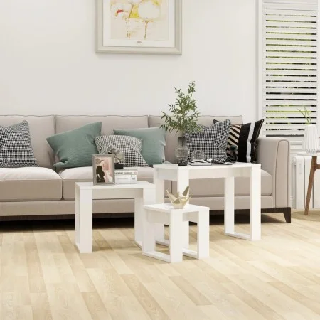 Mesas apilables 3 piezas madera contrachapada blanco de vidaXL, Mesas auxiliares - Ref: Foro24-808603, Precio: 47,92 €, Descu...