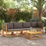 Conjunto de sofá de jardín de 4 piezas con cojines de madera de acacia y ratán en Conjuntos de jardín | Comprar online en Foru.e