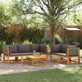 Conjunto de sofá de jardín de 6 piezas con cojines de madera de acacia y ratán en Conjuntos de jardín | Comprar online en Foru.e