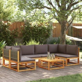 Conjunto de sofá de jardín de 7 piezas con cojines de madera de acacia y ratán en Conjuntos de jardín | Comprar online en Foru.e