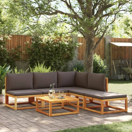 Conjunto de sofá de jardín de 6 piezas con cojines de madera de acacia y ratán en Conjuntos de jardín | Comprar online en Foru.e