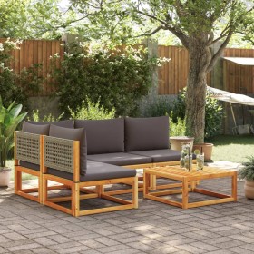 Conjunto de sofá de jardín de 5 piezas con cojines de madera de acacia y ratán en Conjuntos de jardín | Comprar online en Foru.e