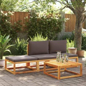 Conjunto de sofá de jardín de 4 piezas con cojines de madera de acacia y ratán en Conjuntos de jardín | Comprar online en Foru.e
