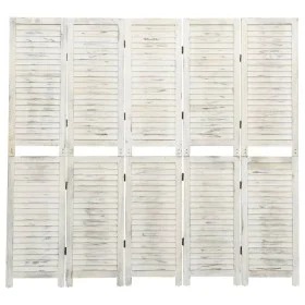 Biombo de 5 paneles madera maciza blanco envejecido 178,5x166cm de vidaXL, Divisores de ambientes - Ref: Foro24-338572, Preci...