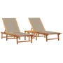 Tumbonas 2 uds con mesa madera maciza acacia y textileno taupe en Tumbonas | Comprar online en Foru.es