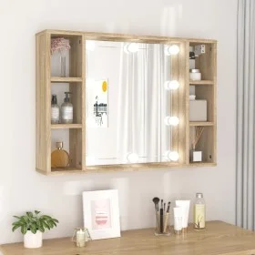 Mueble con espejo y luces LED roble Sonoma 76x15x55 cm de vidaXL, Tocadores de baño - Ref: Foro24-808858, Precio: 68,20 €, De...