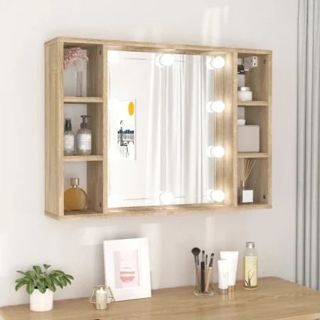 Mueble con espejo y luces LED roble Sonoma 76x15x55 cm de vidaXL, Tocadores de baño - Ref: Foro24-808858, Precio: 68,20 €, De...