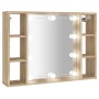 Mueble con espejo y luces LED roble Sonoma 76x15x55 cm de vidaXL, Tocadores de baño - Ref: Foro24-808858, Precio: 70,28 €, De...