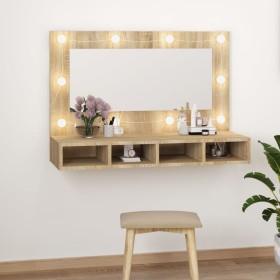 Mueble con espejo y luces LED color roble Sonoma 90x31,5x62 cm de vidaXL, Tocadores de baño - Ref: Foro24-808894, Precio: 60,...