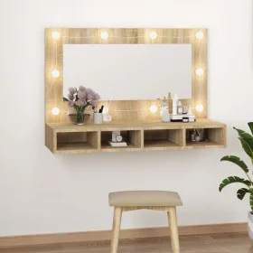 Mueble con espejo y luces LED color roble Sonoma 90x31,5x62 cm by vidaXL, bathroom vanities - Ref: Foro24-808894, Price: 60,0...