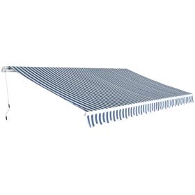 Toldo plegable de operación manual 500 cm azul y blanco en Toldos | Comprar online en Foru.es