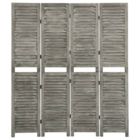 Biombo de 4 paneles de madera maciza gris 143x166 cm de vidaXL, Divisores de ambientes - Ref: Foro24-338575, Precio: 98,80 €,...