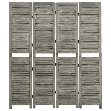 Biombo de 4 paneles de madera maciza gris 143x166 cm de vidaXL, Divisores de ambientes - Ref: Foro24-338575, Precio: 97,74 €,...