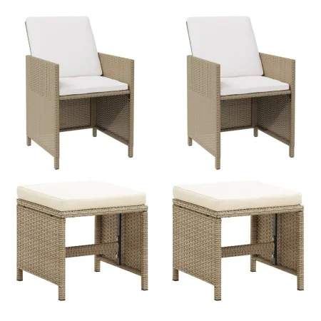 Sillas de jardín con taburetes 2 unidades ratán sintético beige de vidaXL, Sillas de jardín - Ref: Foro24-316781, Precio: 171...