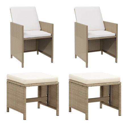 Sillas de jardín con taburetes 2 unidades ratán sintético beige de vidaXL, Sillas de jardín - Ref: Foro24-316781, Precio: 173...