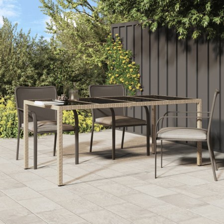Mesa jardín vidrio templado ratán sintético beige 190x90x75 cm de vidaXL, Mesas de jardín - Ref: Foro24-316717, Precio: 140,8...