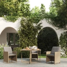Mesa de jardín ratán sintético y vidrio beige 109x107x74 cm de vidaXL, Mesas de jardín - Ref: Foro24-316789, Precio: 126,81 €...