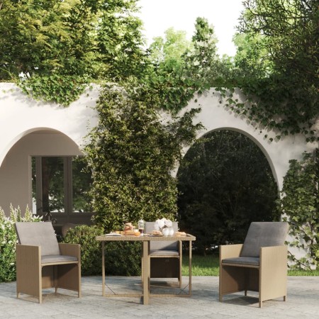 Mesa de jardín ratán sintético y vidrio beige 109x107x74 cm de vidaXL, Mesas de jardín - Ref: Foro24-316789, Precio: 128,45 €...