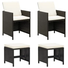 Conjunto de silla de jardín y taburete 4 piezas negra ratán PE de vidaXL, Sillas de jardín - Ref: Foro24-316751, Precio: 168,...