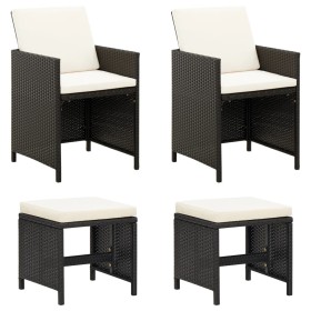 Conjunto de silla de jardín y taburete 4 piezas negra ratán PE de vidaXL, Sillas de jardín - Ref: Foro24-316751, Precio: 170,...