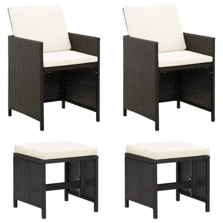 Conjunto de silla de jardín y taburete 4 piezas negra ratán PE de vidaXL, Sillas de jardín - Ref: Foro24-316751, Precio: 168,...