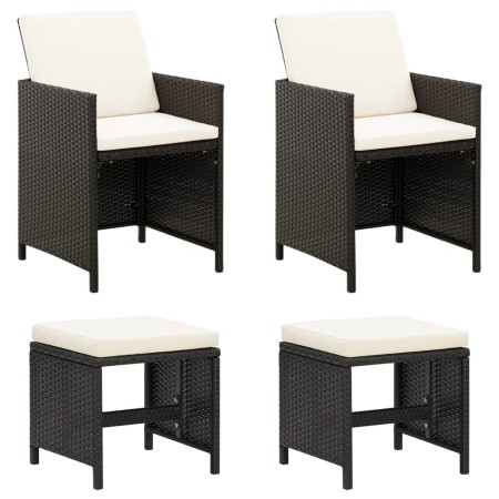 Conjunto de silla de jardín y taburete 4 piezas negra ratán PE de vidaXL, Sillas de jardín - Ref: Foro24-316751, Precio: 170,...