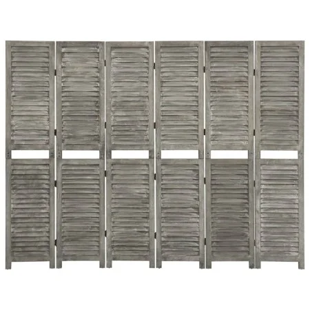 Biombo de 6 paneles de madera maciza gris 214x166 cm de vidaXL, Divisores de ambientes - Ref: Foro24-338577, Precio: 125,44 €...