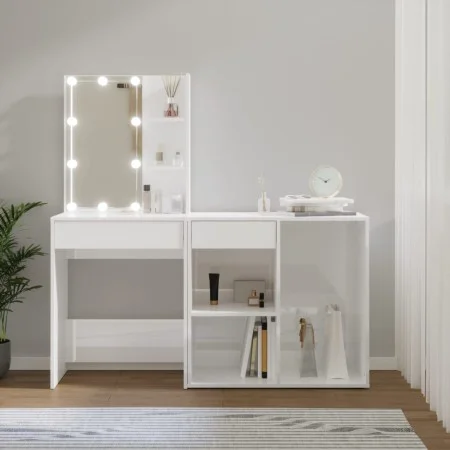 Dressing table with LED and glossy white plywood cabinet by vidaXL, Bedroom Dressers - Ref: Foro24-3082023, Price: 150,08 €, ...