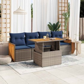 Comprar Set sofás jardín y cojines 5 pzas ratán